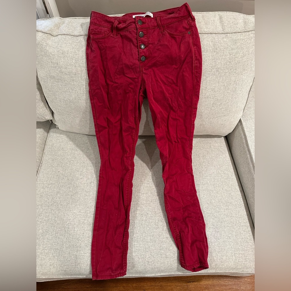 Old Navy Button Fly Red Pants size 6 High Rise Skinny